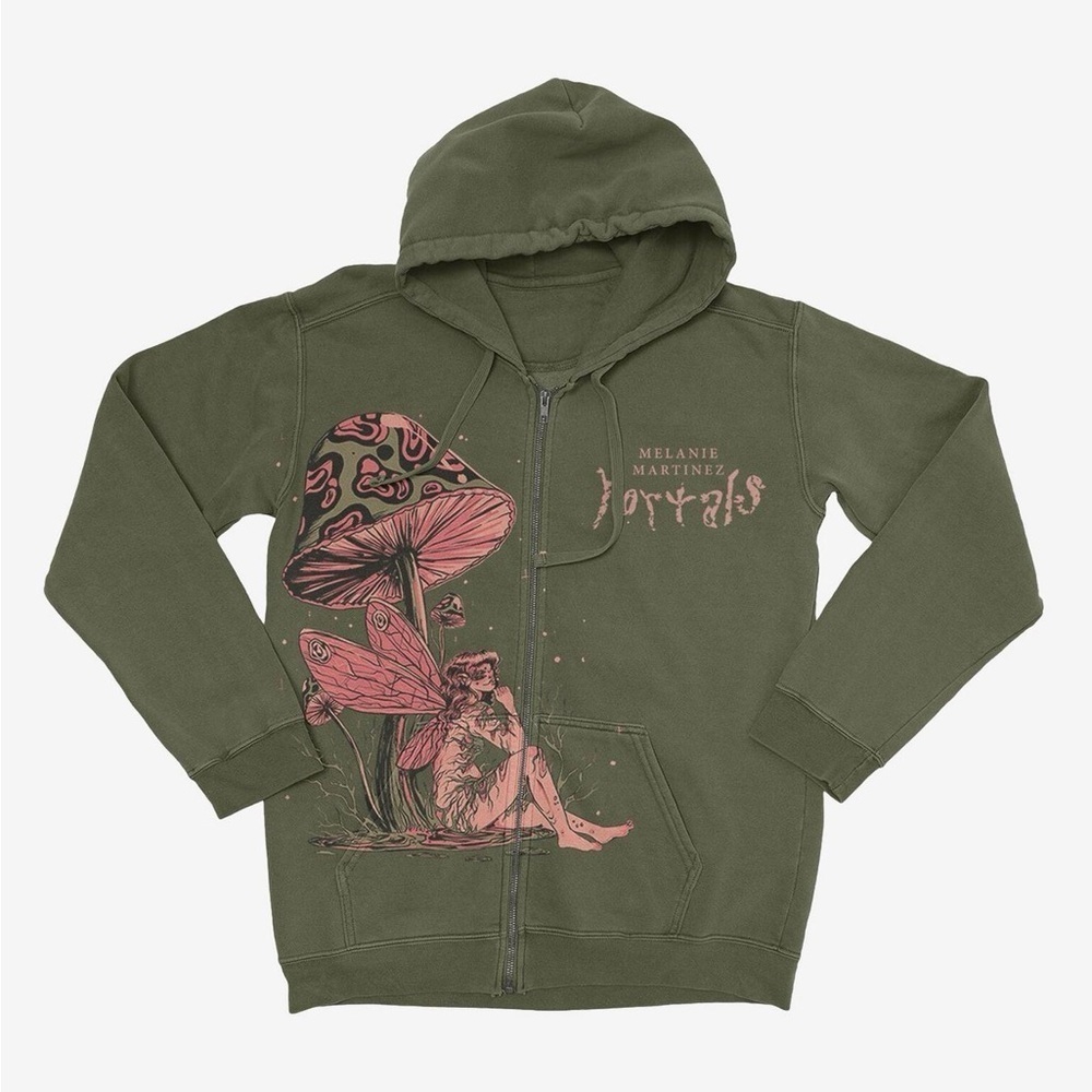 Melanie Martinez Portals Mushroom Zip-up Hoodie in Color Olive